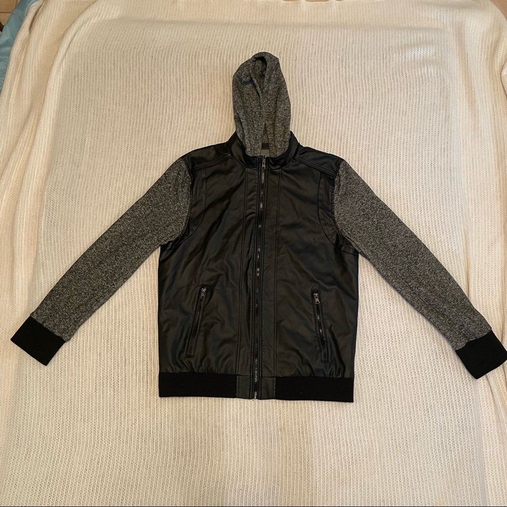 Black leather sweatshirt jacket mens size L